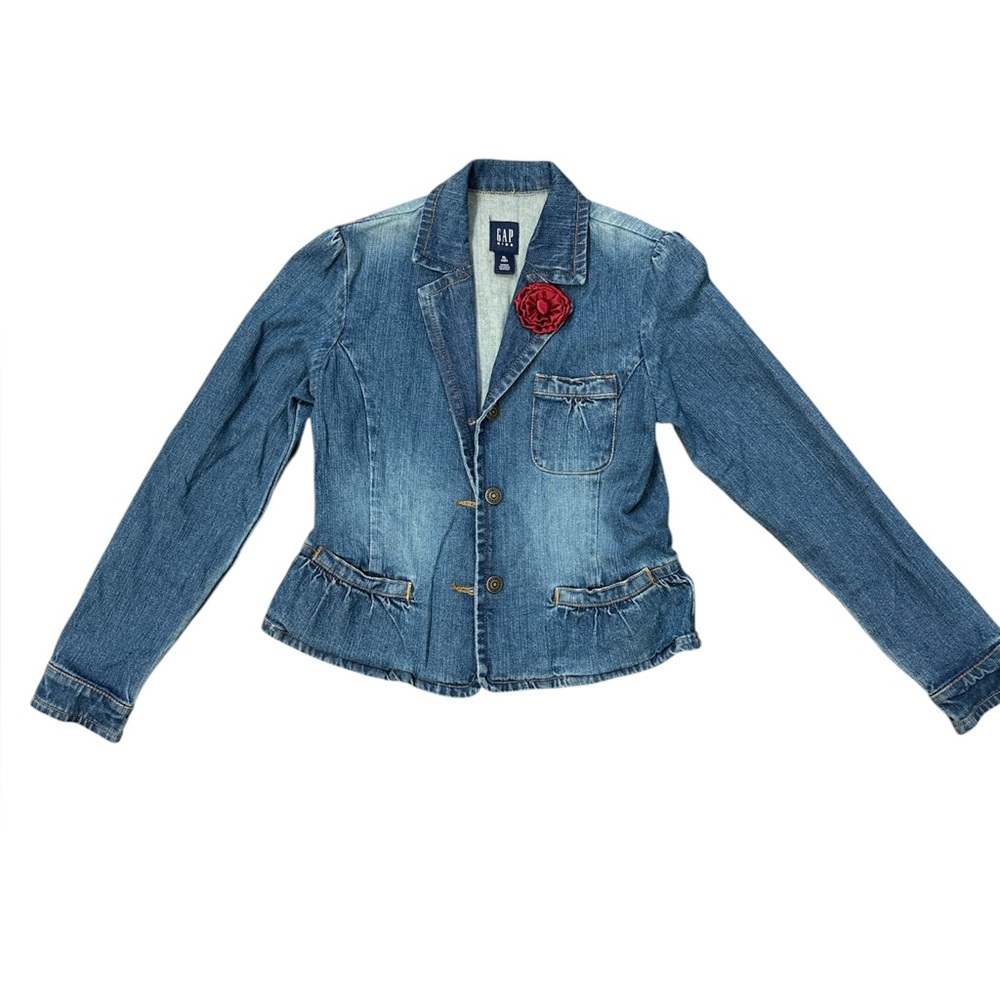 GAP Girls Denim Jacket with Red Floral Detail- XL